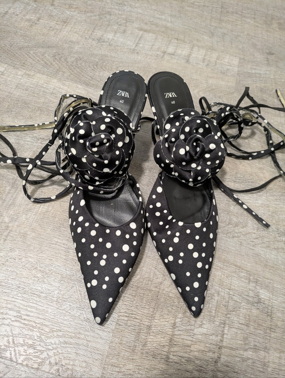 Zara Black Polka Dot Heels Size 40